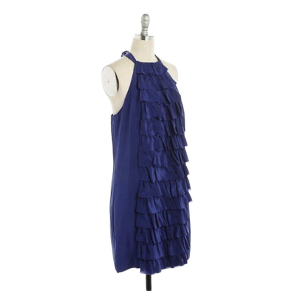 BHLDN Anthropologie Va Et Vien Blue Silk RUFFLED RACERBACK DRESS Blue size 8 - Picture 7 of 7
